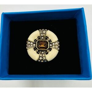 Heidi Daus "Newport Chic" Ring Enamel Smoky Crystal Bronze Tone Size 6.5 NWB